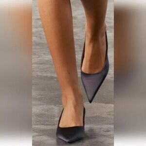 ZARA FABRIC KITTEN HEEL SLINGBACKS